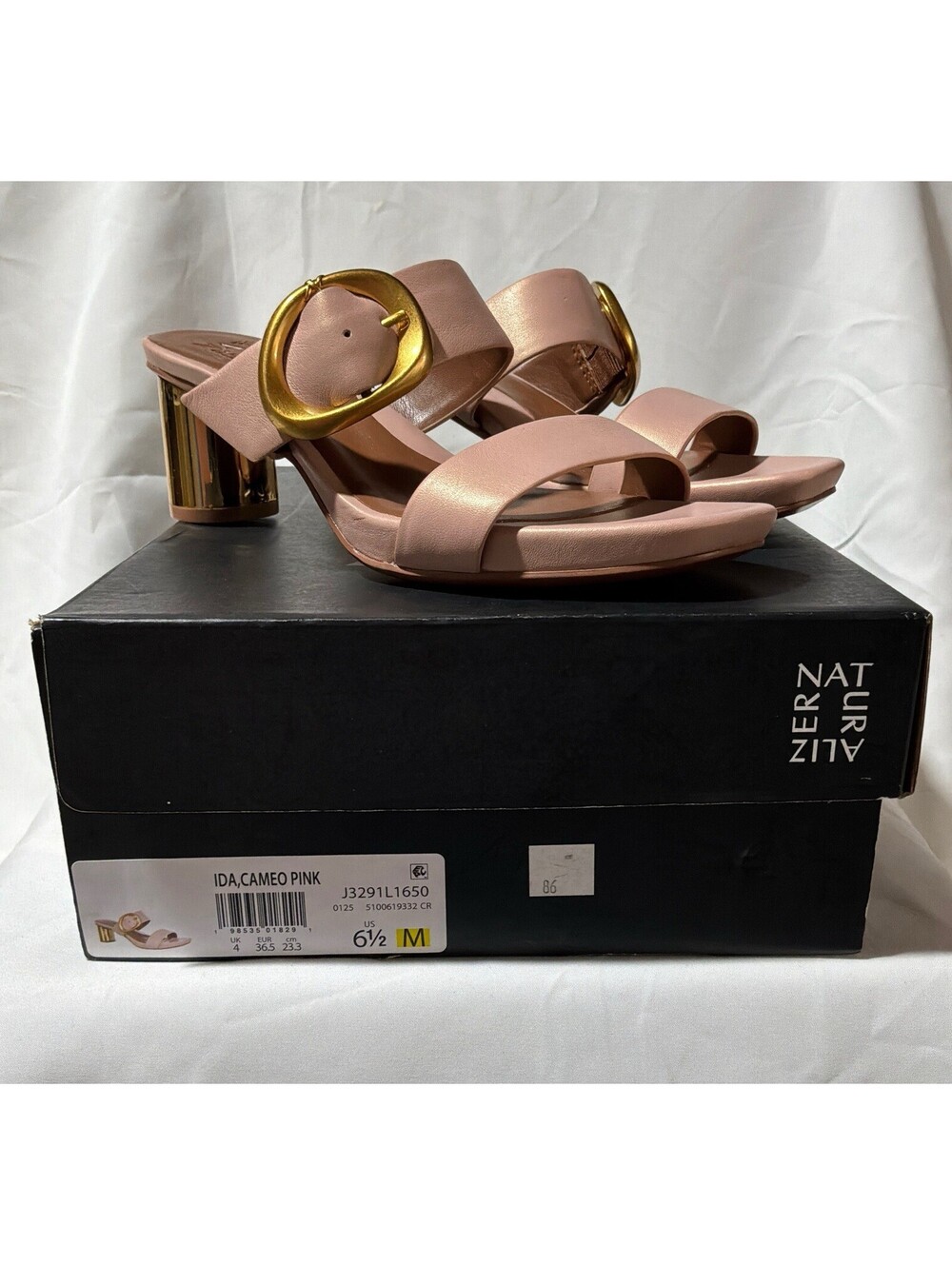 Naturalizer Ida Dress Sandals Cameo Pink Gold Block Heel Slide Size 6.5 M NIB